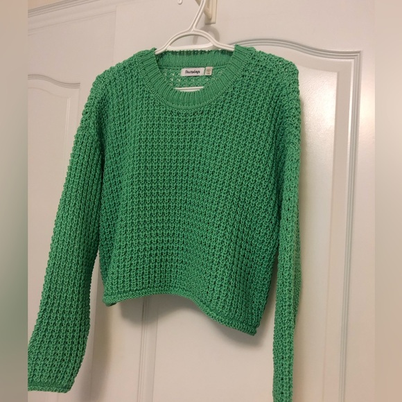 Gorgeous green boxy crochet stitch sweater, large, fits like medium, like new - Picture 2 of 5